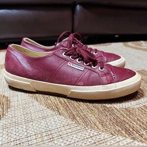 Superga COTU CLASSIC Burgundy Leather Loafers, size 9.5 women’s euro 41
